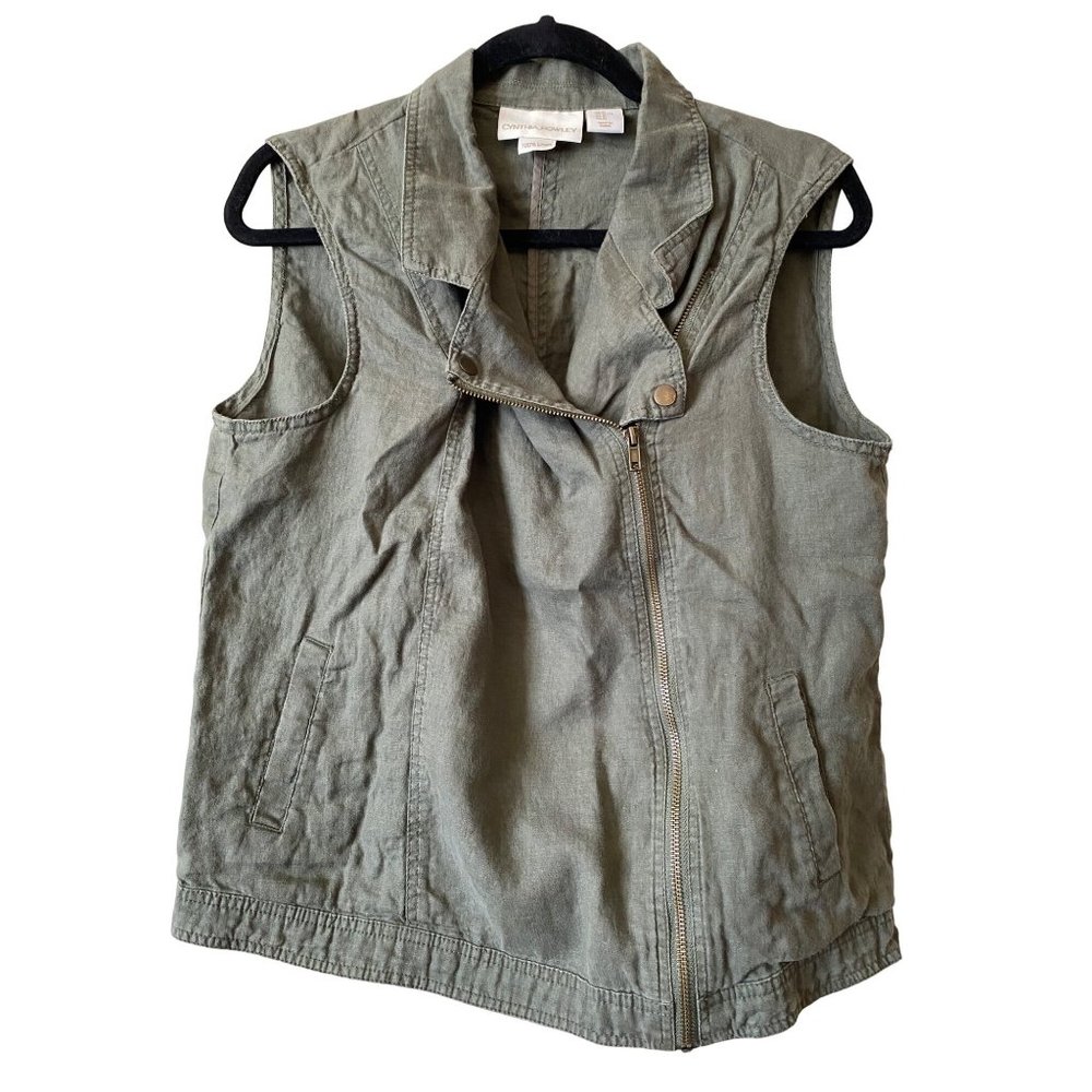 CYNTHIA ROWLEY Women's Zip Up Sleeveless Jackets Dark Green Size XL